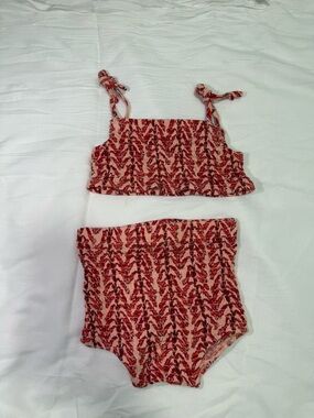 kate quinn Pink and Red Patterned Kids Bikini Set